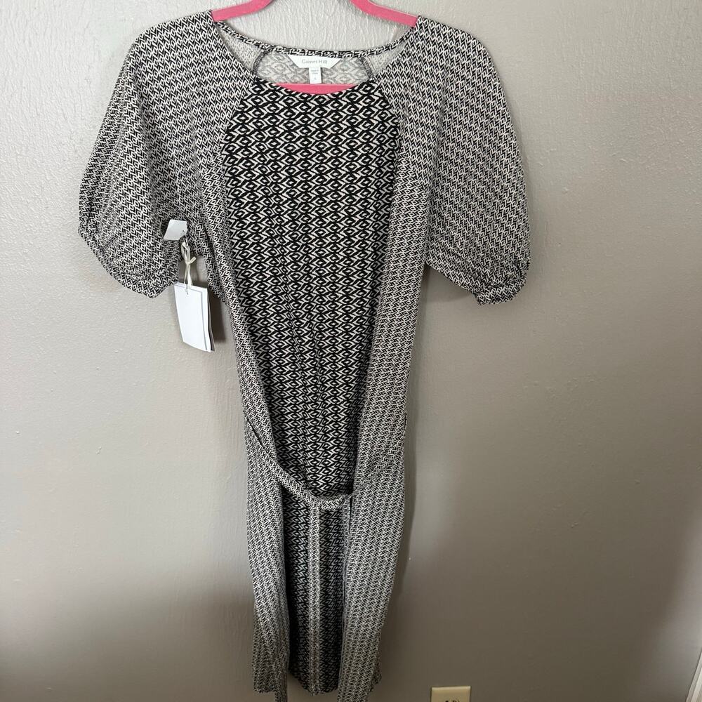 NWT GARNET HILL European Flax Linen Dress Black and Beige Belted Size Small